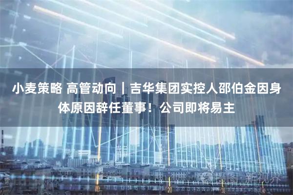 小麦策略 高管动向｜吉华集团实控人邵伯金因身体原因辞任董事！公司即将易主
